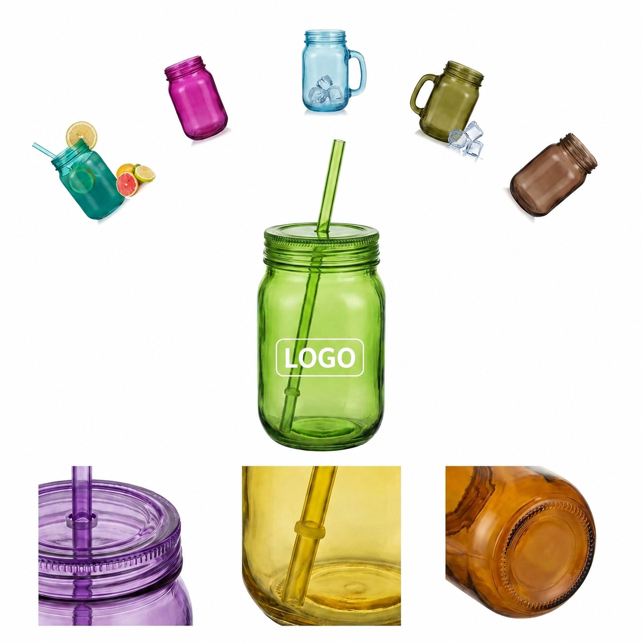 16 oz. Classic Mason Style Translucent Beverage Cup with Lid and Straw