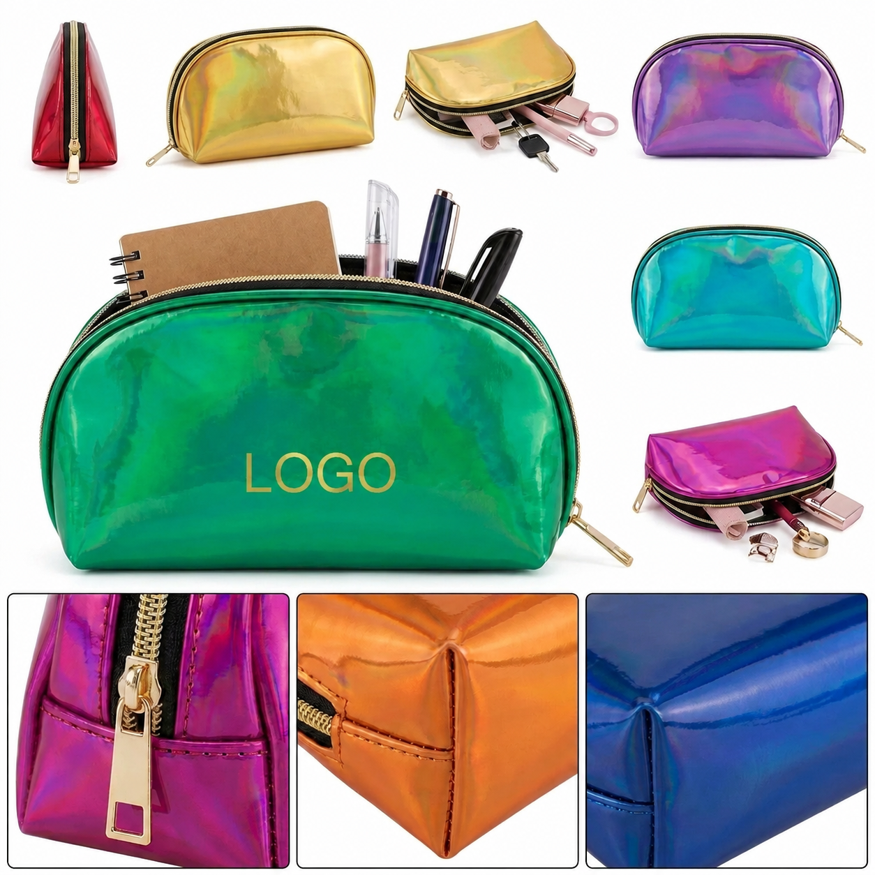 Iridescent TPU Dome Toiletry Bag with Metallic Zipper