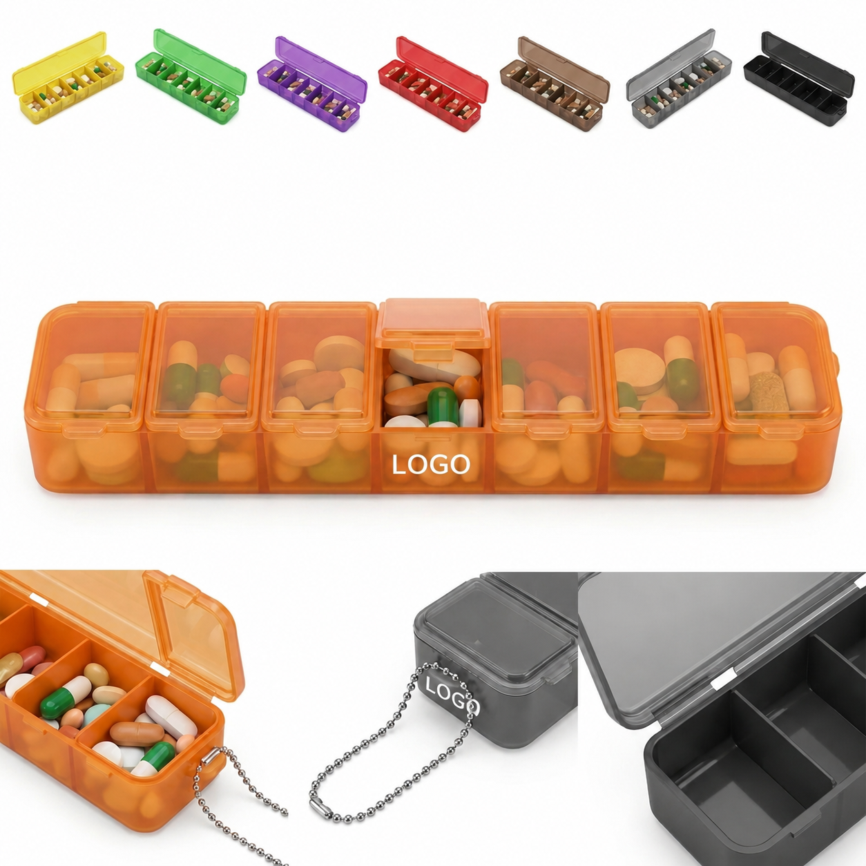 Translucent Weekly Seven-Day Medication Organizer with Snap-Close Lids
