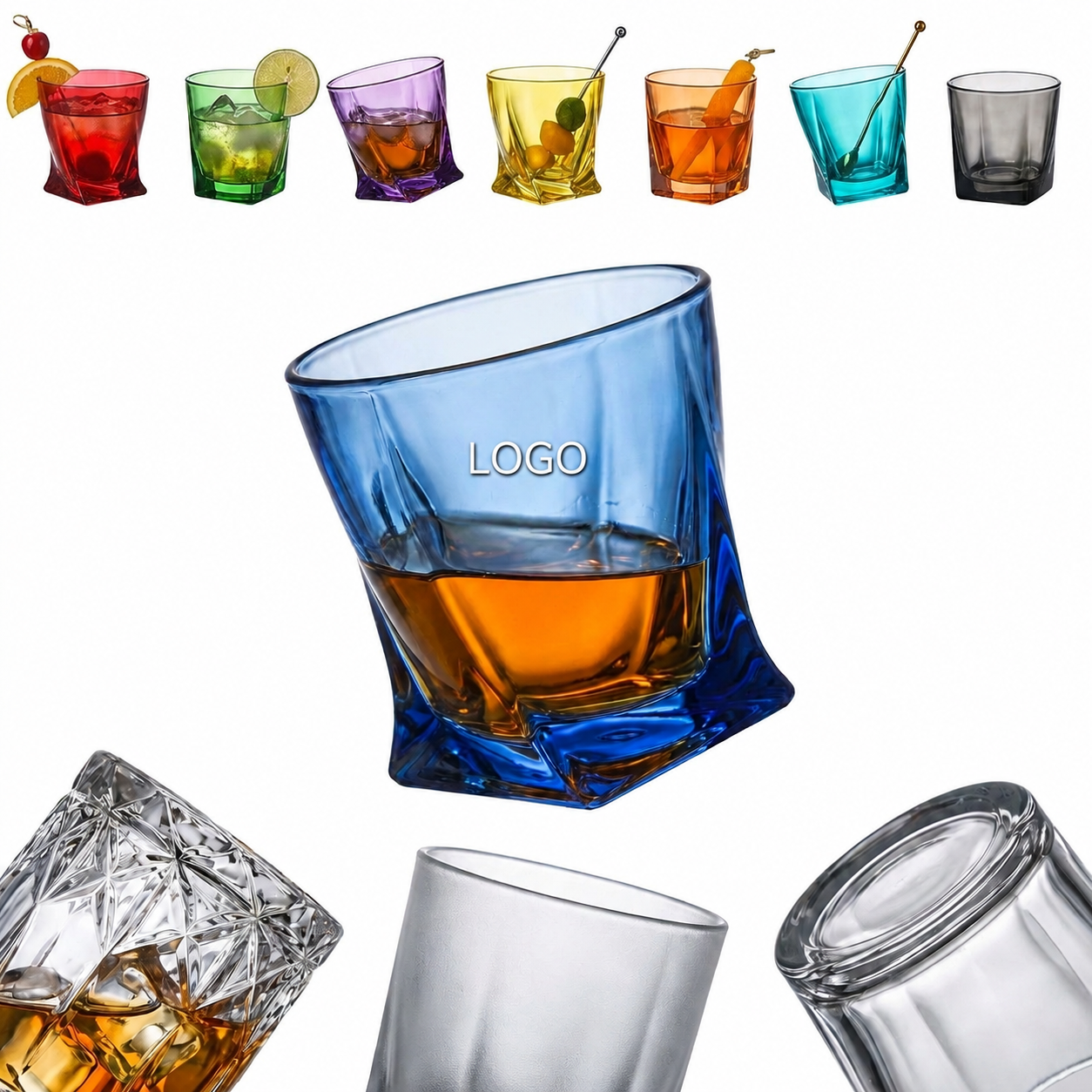 Geometric Twisted Crystal Whiskey Glass