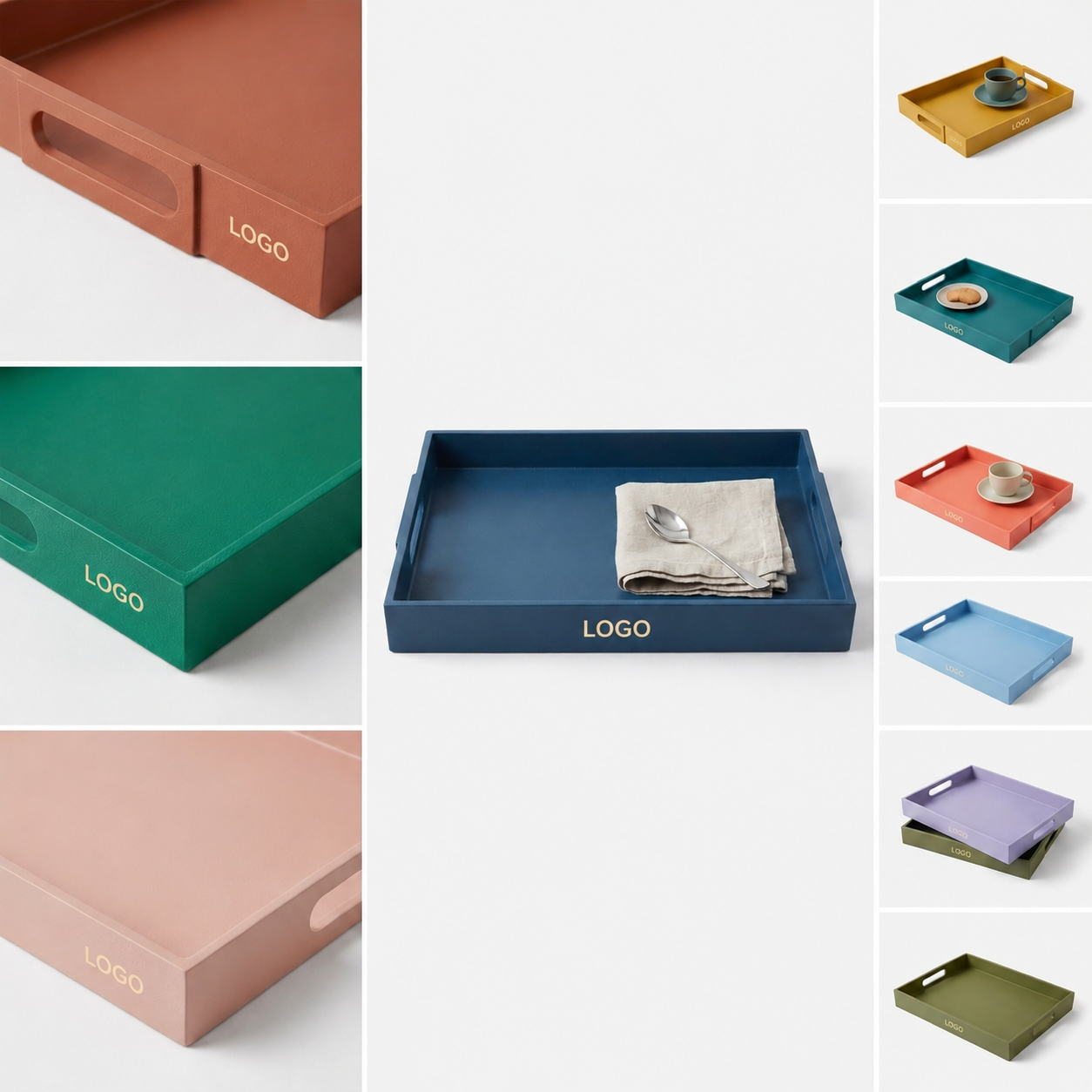 Matte Acrylic Serving Tray with Integrated Side Handles for Desktop and Bedside Organization