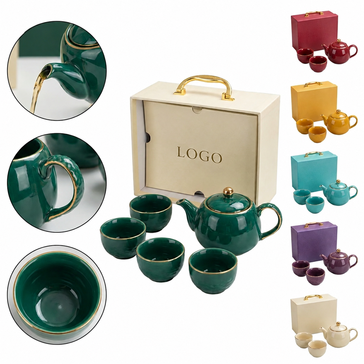 Porcelain Travel Tea Collection with Metallic Trim and Structured Gift Case