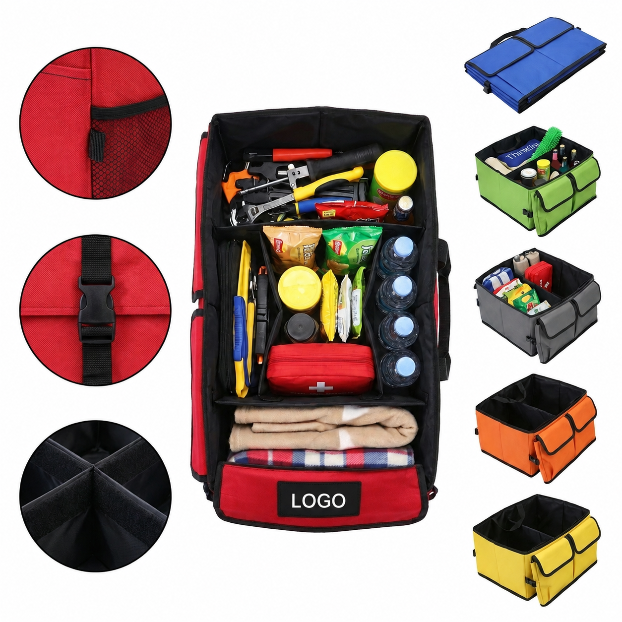 Triple-Section Collapsible Vehicle Cargo Storage Tote