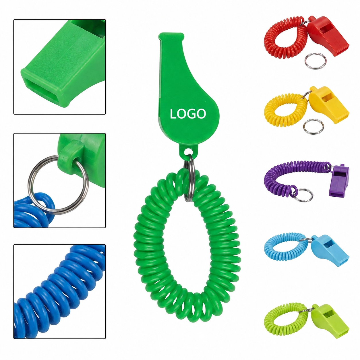 Elastic Coil Wristband Safety Whistle with Keyring