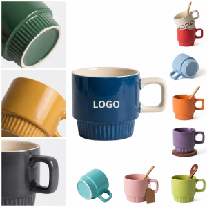 Stackable 11 oz. Ceramic Coffee Mug with Geometric Grip Handle