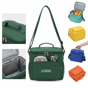 Insulated Polyester Lunch Cooler Bag with Front Storage Pocket and Shoulder Strap