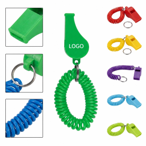 Elastic Coil Wristband Safety Whistle with Keyring